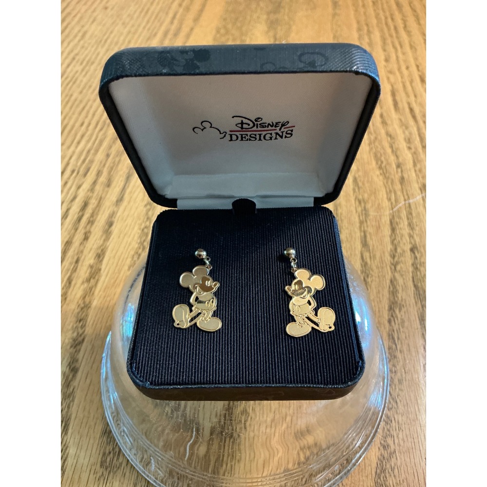 Disney Designs Mickey Mouse Gold Tone Drop Dangle Earrings with Original Box